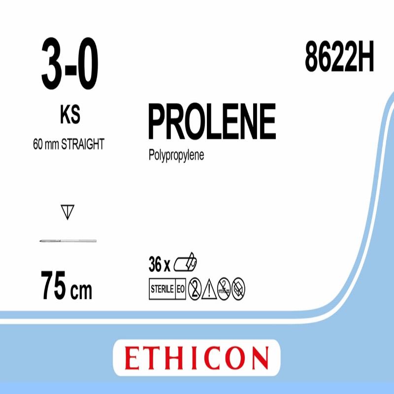 Пролен (Prolene) синій 75см M2 USP3/0 одна голка KS, тип пряма ріжуча, 60мм, пряма